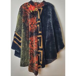 Vintage Lee Andersen Floral Boho Cape Poncho Shawl Festival Asymmetric